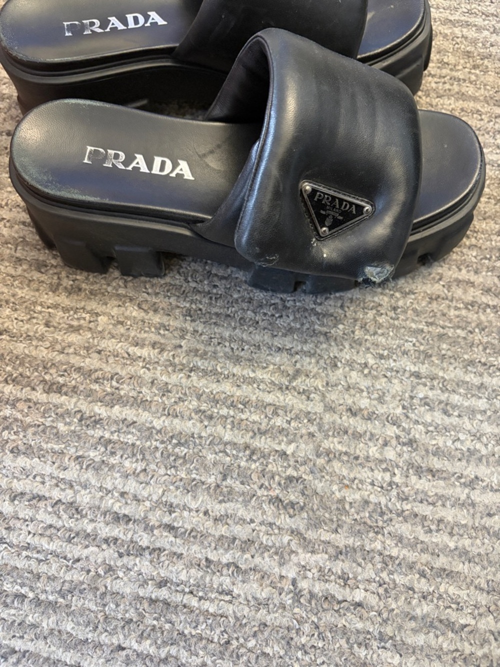 PRADA Padded Napa Leather Platform Slides - Picture 5 of 8